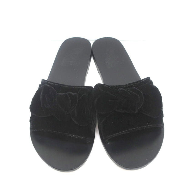 Ancient Greek Sandals Taygete Bow Slide Sandals Black Velvet Size