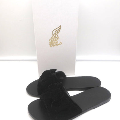 Ancient Greek Sandals Taygete Bow Slide Sandals Black Velvet