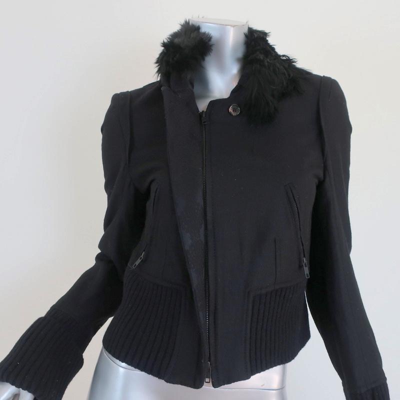 Ann Demeulemeester Fur Collar Jacket Black Wool-Blend Size 36