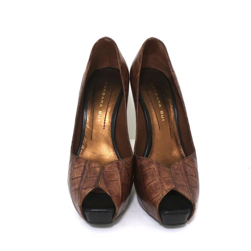 Barbara Bui Platform Pumps Brown Croc-Embossed Leather Size 37