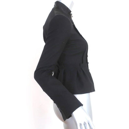 BCBGMAXAZRIA Peplum Jacket Black Satin Trimmed Wool Size Extra