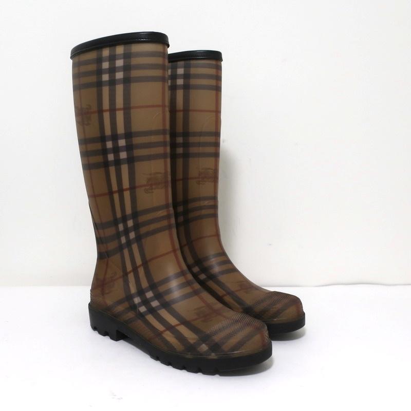 Burberry Haymarket Check Rain Boots Size 39 – Celebrity Owned