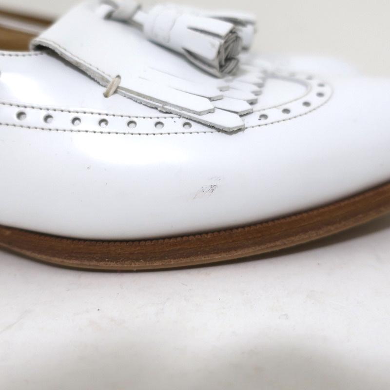 Celine Tassel Wingtip Loafers White Leather Size 38 Slip-On Flats