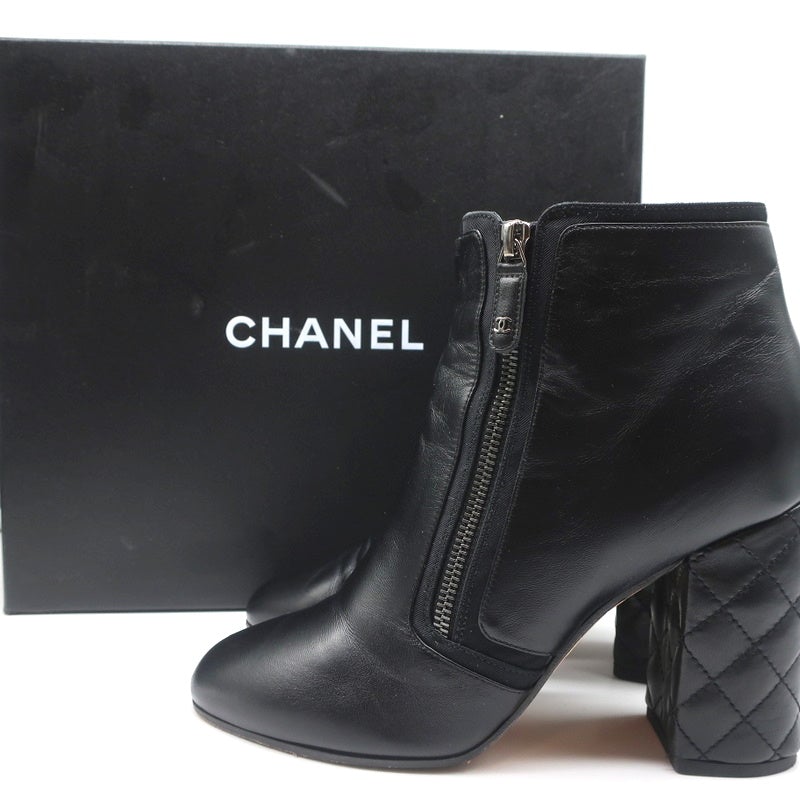 chanel black leather booties