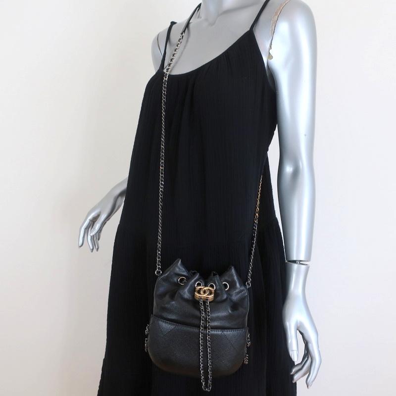 Chanel Black Chevron Leather Gabrielle Bucket Bag Chanel