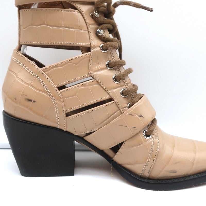 Chloe Rylee Cutout Lace-Up Ankle Boots Beige Croc-Effect Leather Size –  Celebrity Owned