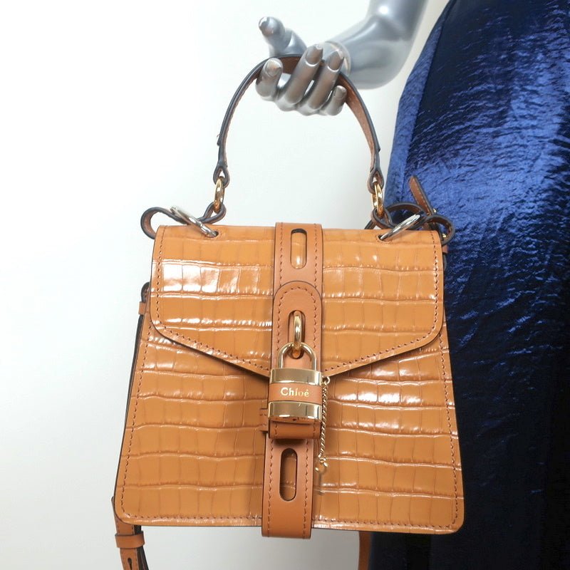 Small Size Pink Croc-effect Leather Handbags Metal Lock Satchel Bags