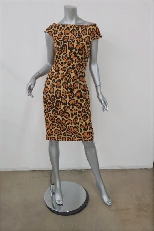 Christian Dior Dress Leopard Print Silk Size 38 US 6 Bow Belt Cap