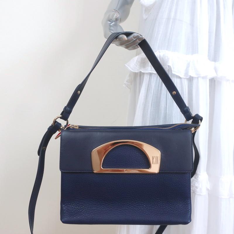 CLARE V VIVIER Messenger Blue Leather Crossbody Handle Shoulder Medium Bag