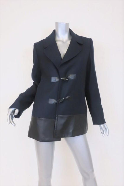 Claudie Pierlot Peacoat Navy Wool Twill Black Leather Size 38