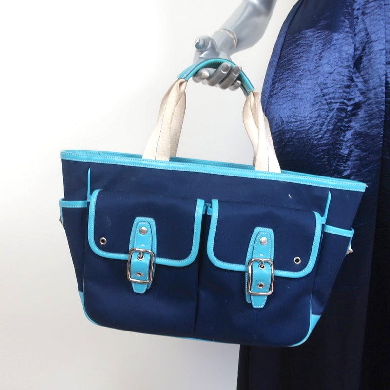 Coach Hamptons Garden Tote Marine Blue Canvas & Blue Leather Large Bag –  Celebrity Owned