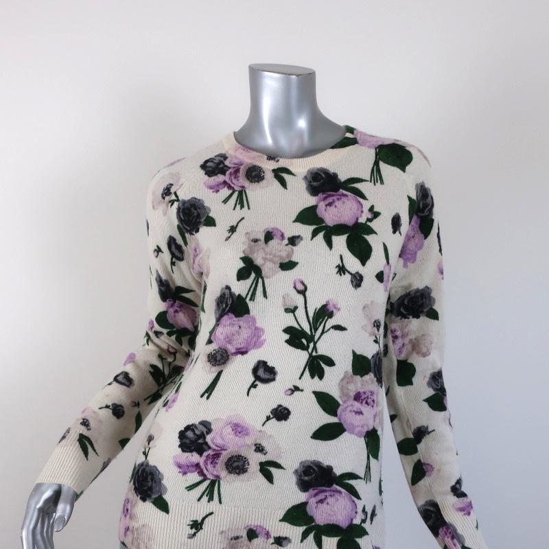 image of Equipment Cashmere Sweater Sloane Floral Print Sz Extra Small Crewneck Pullover