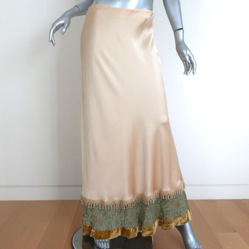 Etro Maxi Skirt Gold Beaded Velvet-Trim Charmeuse Size 44