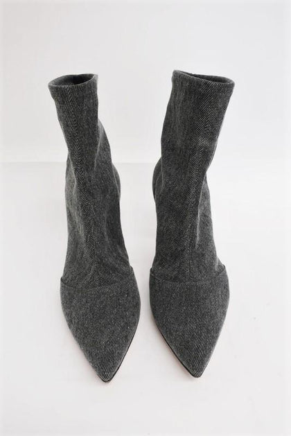 Gianvito Rossi Elite Sock Boot Gray Stretch Denim Size 36 Pointed