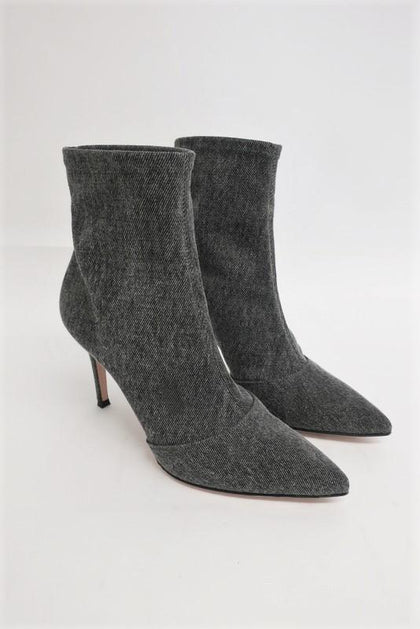 Gianvito Rossi Elite Sock Boot Gray Stretch Denim Size 36 Pointed