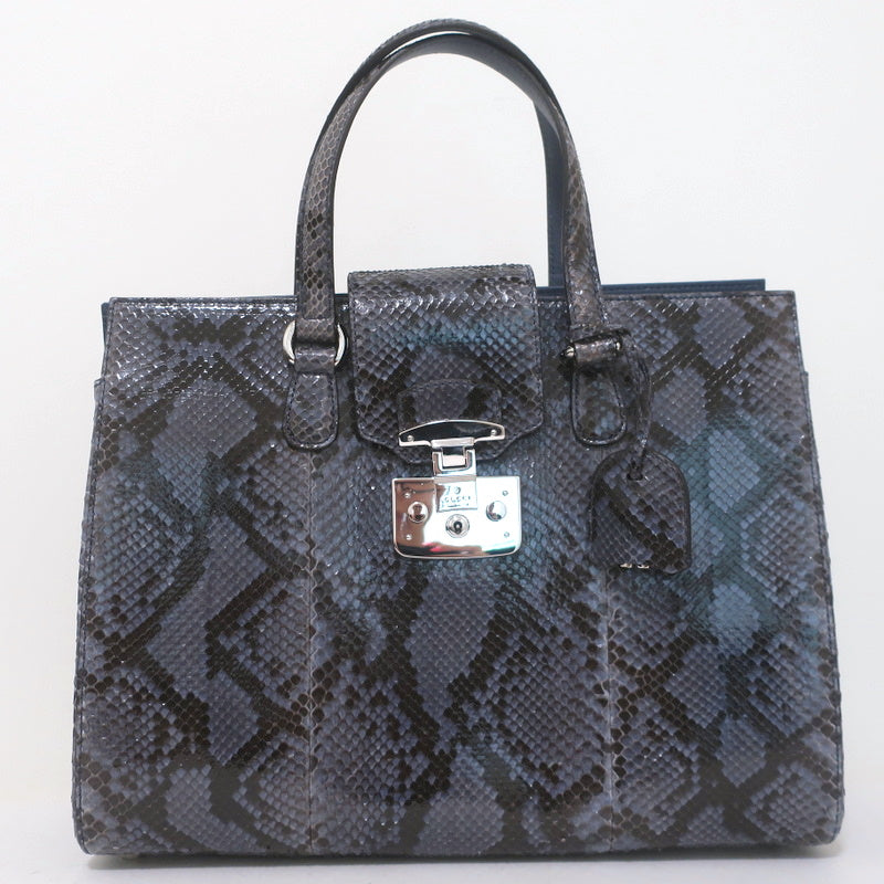 Gucci Lady Lock Large Tote Blue Snakeskin Top Handle Bag