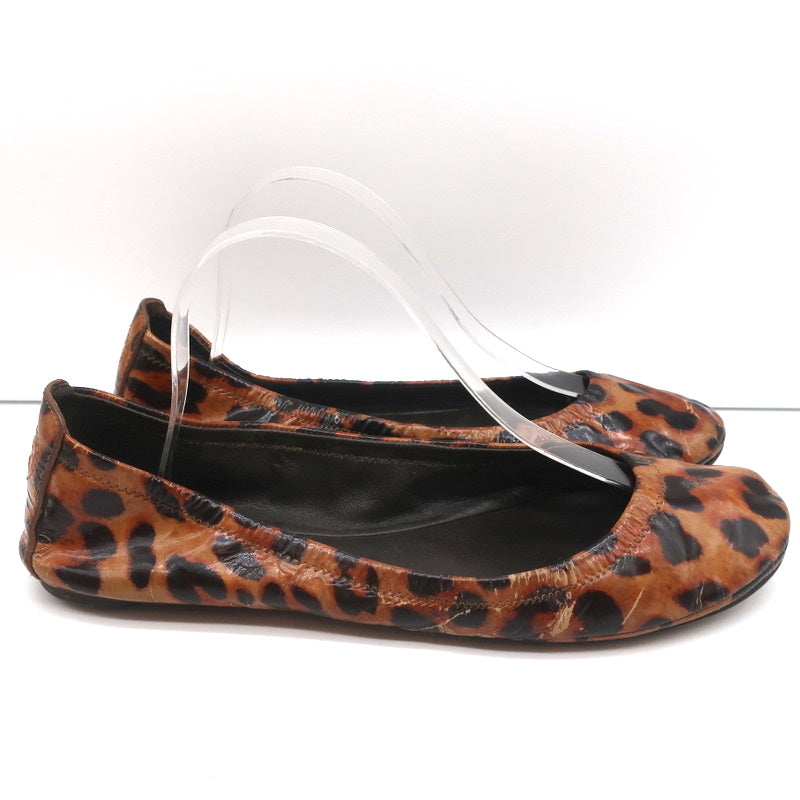 Tory Burch Eddie Ballet Flats Leopard Print Patent Leather Size  –  Celebrity Owned