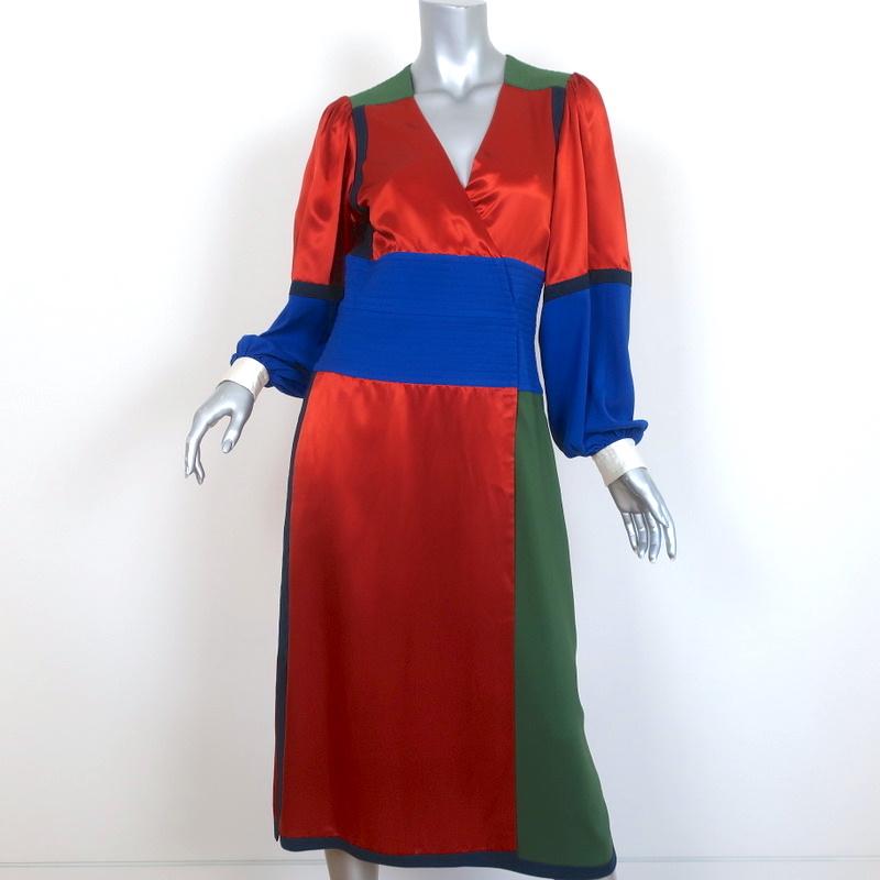 Tory Burch Wrap Dress Multicolor Colorblock Silk Satin Size 4 Long Sle –  Celebrity Owned