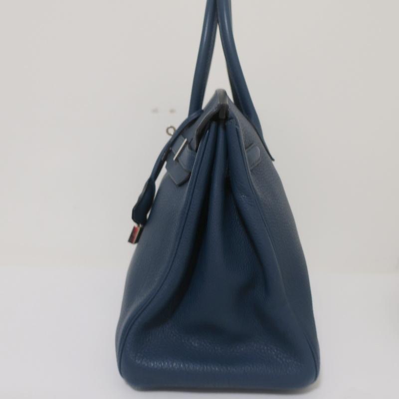 Hermes 35cm Mediterranean Blue Clemence Leather Palladium Hardware