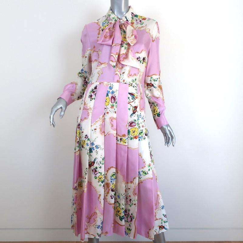 Tory Burch Bow Midi Dress Pink Floral Print Silk Twill Size 8 Long Sle –  Celebrity Owned