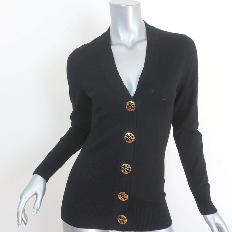 Tory Burch Simone Cardigan Black Merino Wool Size Extra Small V-Neck S –  Celebrity Owned