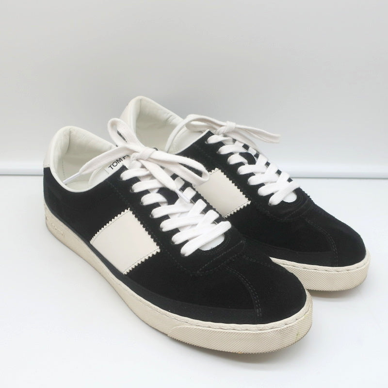 Tom Ford Bannister Low Top Sneakers Black Suede & White Leather Size 4 –  Celebrity Owned