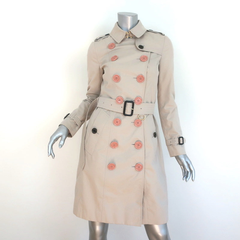 Burberry London Double Breasted Trench Coat Beige with Pink Buttons Si –  Celebrity Owned
