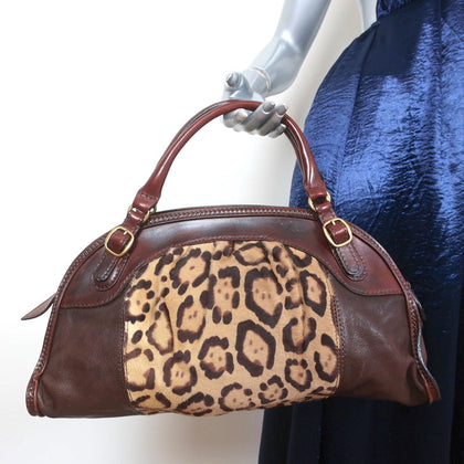 Fold Over Clutch - Leopard & Black with Burgundy Lining