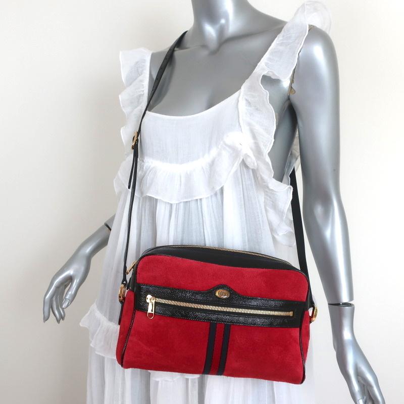 Gucci Ophidia Medium Crossbody Bag Red Suede & Black Leather Shoulder –  Celebrity Owned