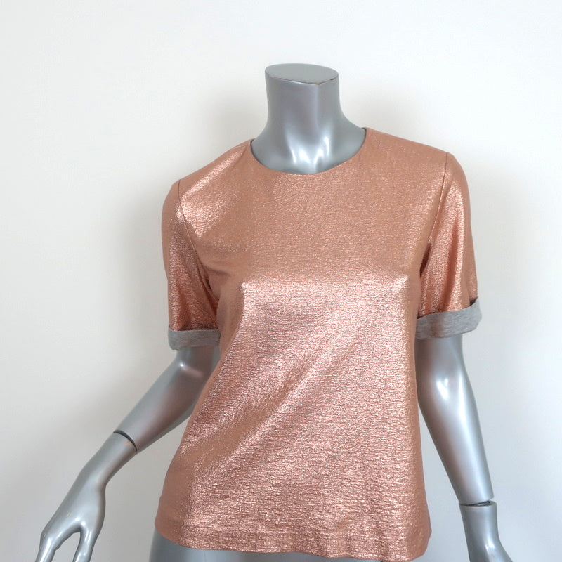 image of Misha Nonoo Top Eva Rose Gold Metallic Foil Size 0 Short Sleeve Tee