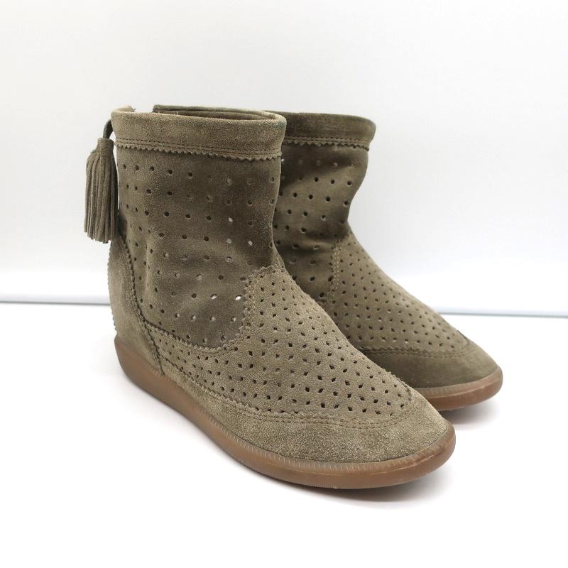 Sluiting indruk Skiën Isabel Marant Wedge Ankle Boots Basley Olive Brown Perforated Suede Si –  Celebrity Owned