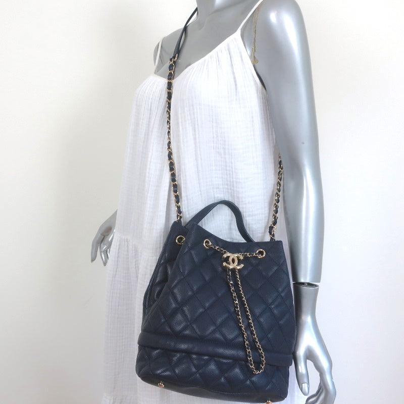 Chanel 22C Quilted Drawstring Bucket Bag Black Lambskin  ＬＯＶＥＬＯＴＳＬＵＸＵＲＹ