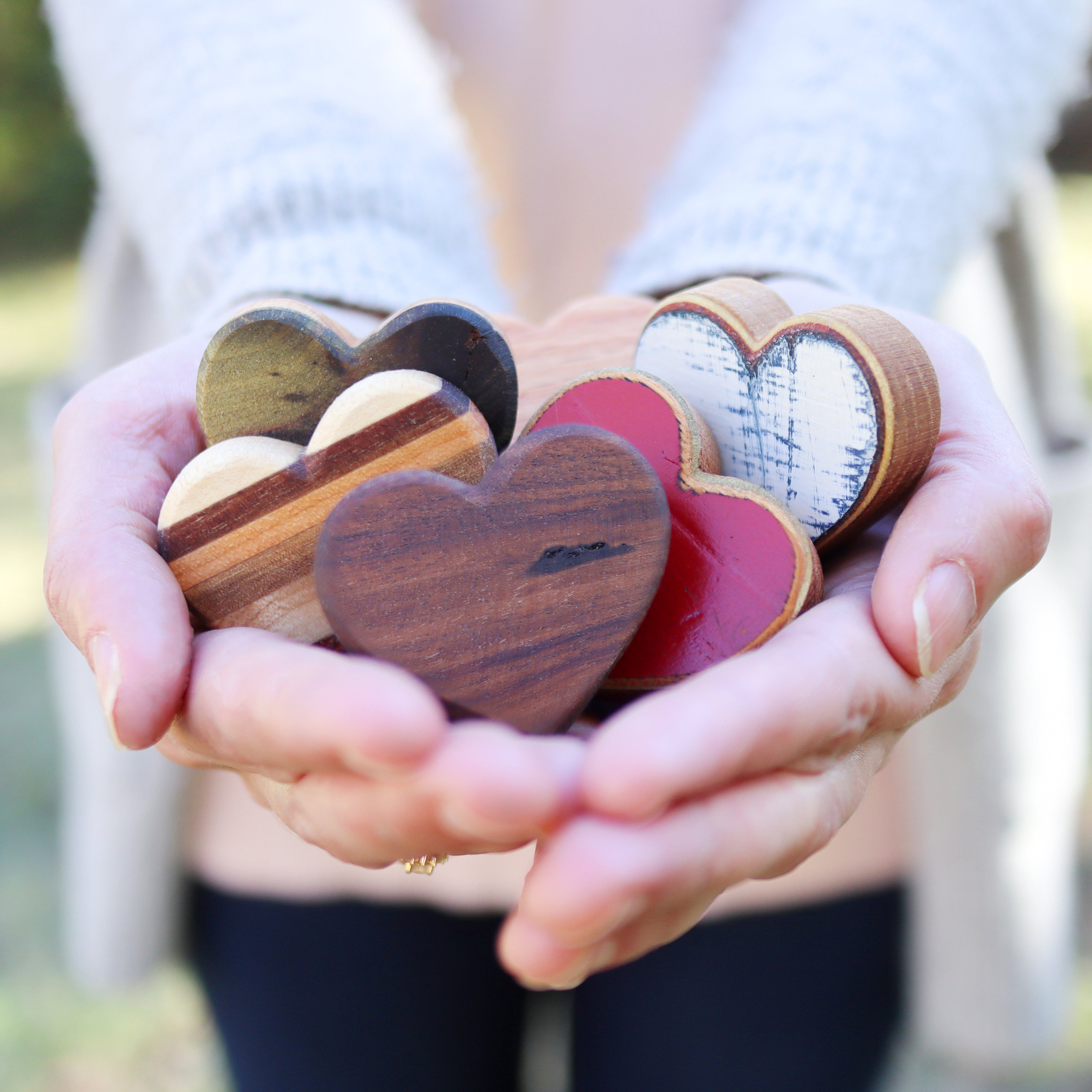 Handmade Wooden Heart Shaped Keychains