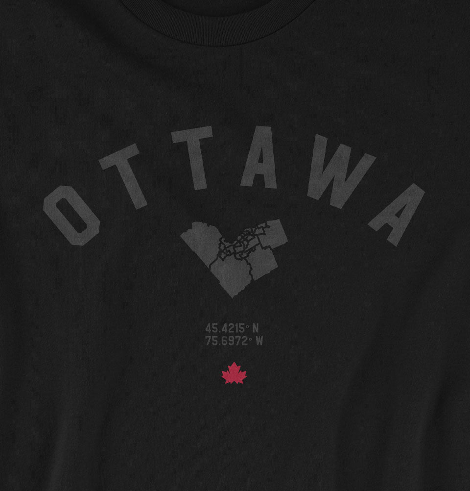 Ottawa city map with coordinates Black Tee Shirt Tees.ca