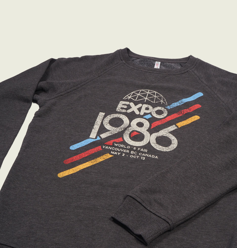 EXPO 1986 Unisex Marled Black Unisex Sweatshirt Fleece - Tees.ca