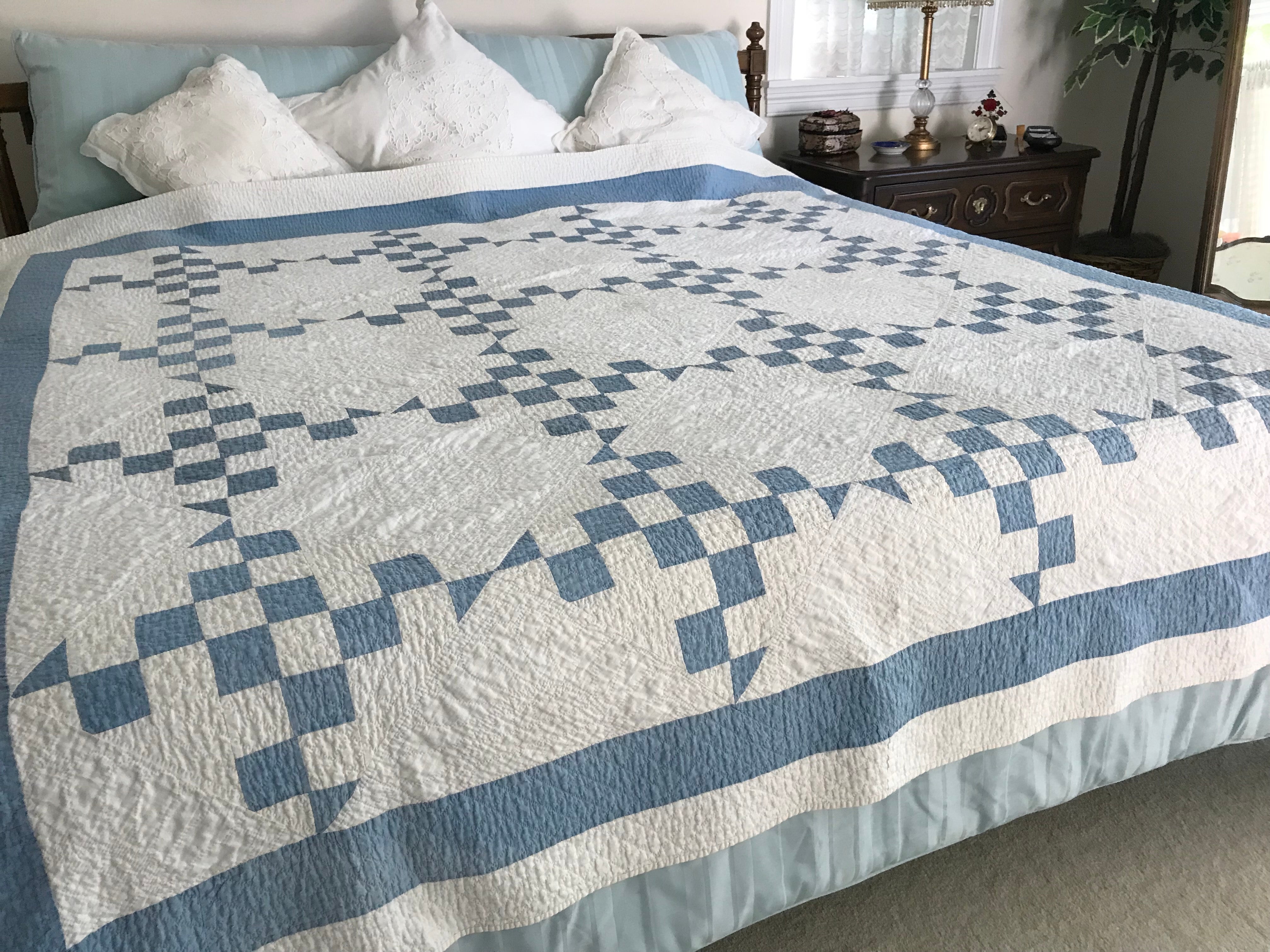 blue and white quilt