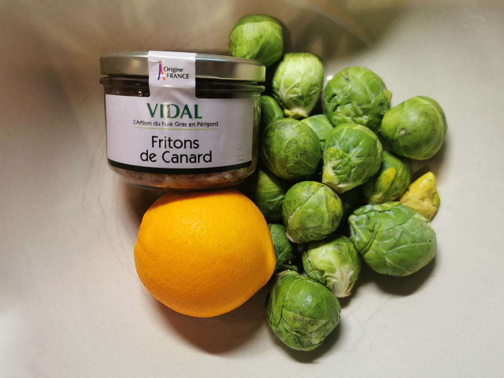 Duck greaves with Brussels sprouts and orange - the ingredients