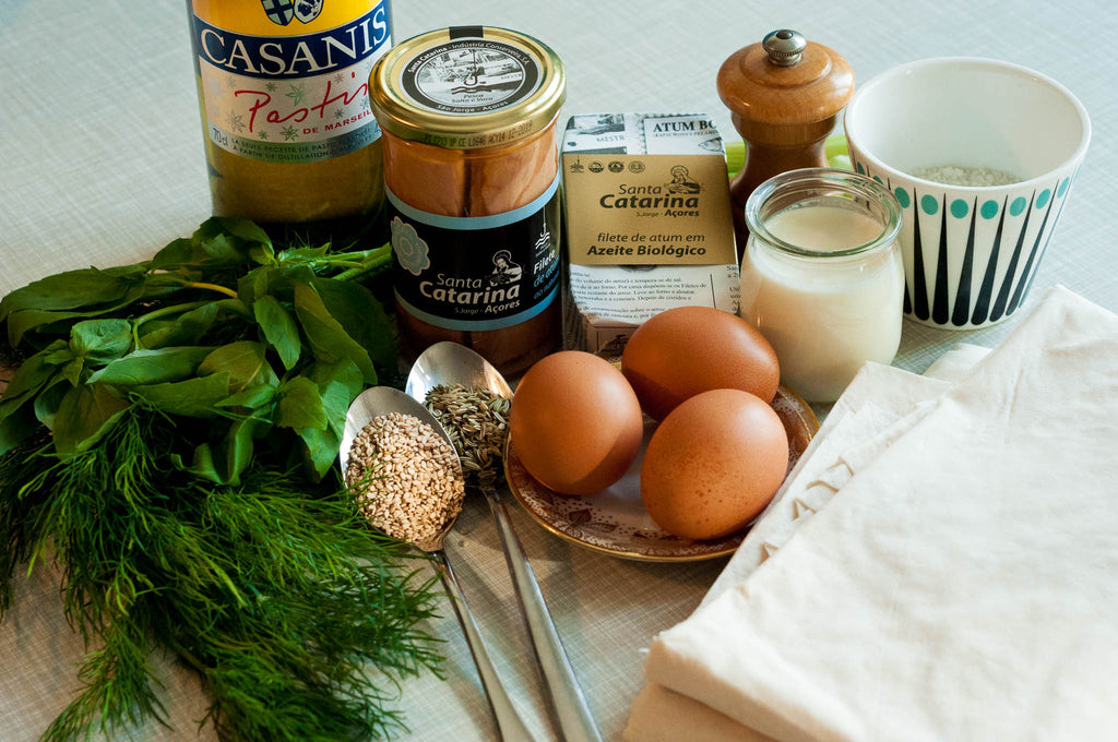 Ingredienser til tunpatej med æg