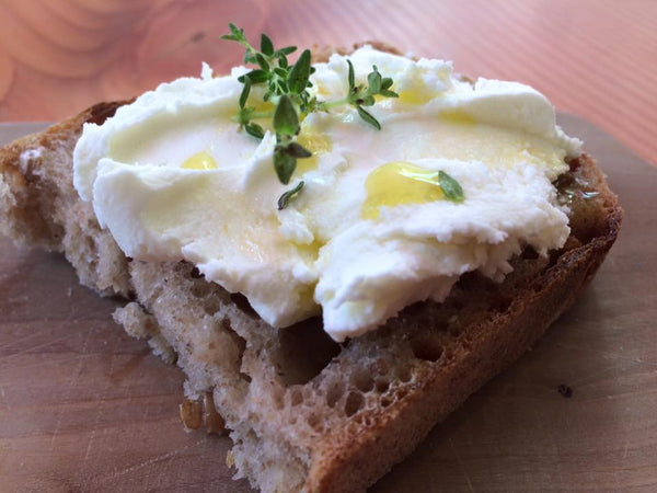 Frisk gedeost fra Rögnitz på brød fra The Bread Station