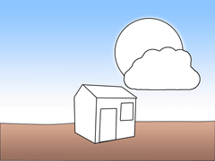 Play house outline with sun and cloud for colouring-in