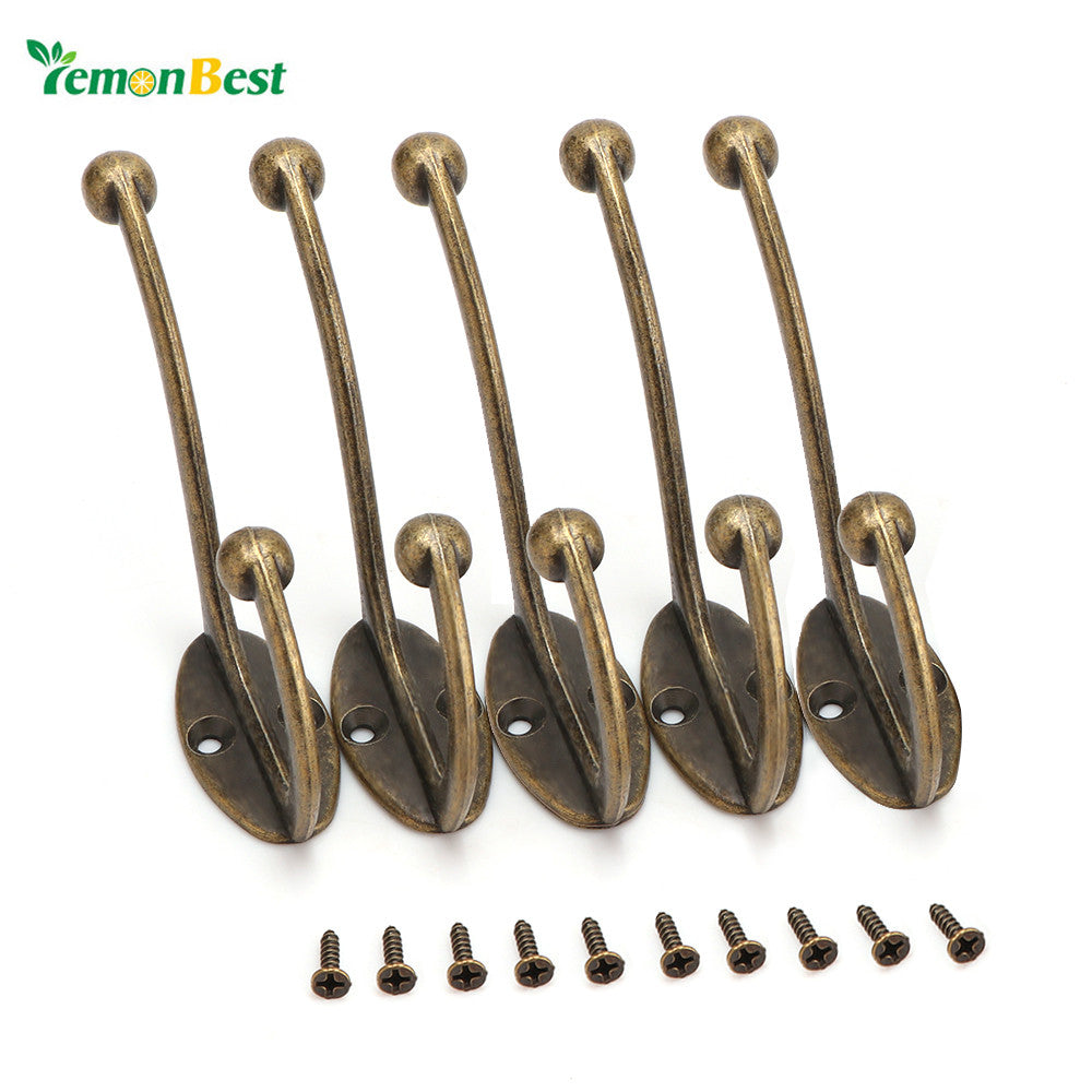 5 pcs/set Vintage Bronze Wall Hook Coat Bag Hat Hanger Robe Hooks