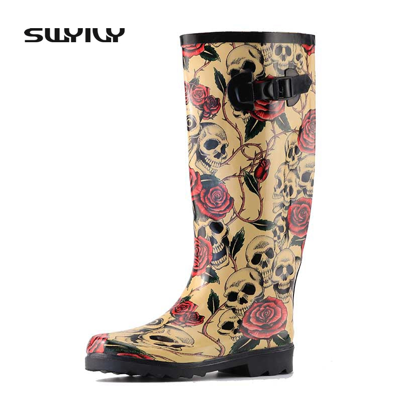 2017 Rose Skull Design Women Rain Boots Sexy Skeleton Head Wild Style ...