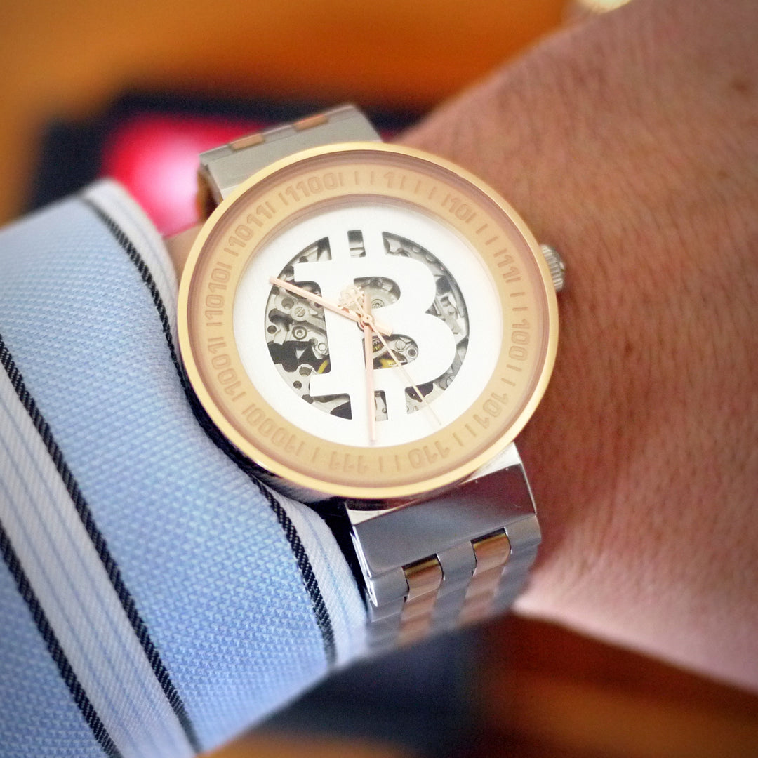 The CRYPTOMAT Silver & Red Gold Bitcoin Watch – CRYPTOMATIC