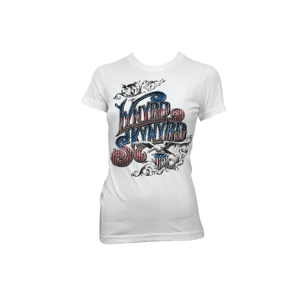 Lynyrd Skynyrd White, Blue Logo Women's T-Shirt – RockMerch