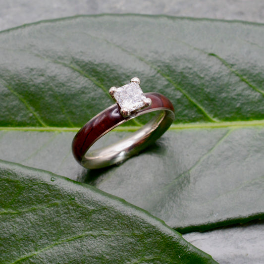 Diamond Solitaire With Koa Wood Ring Guard