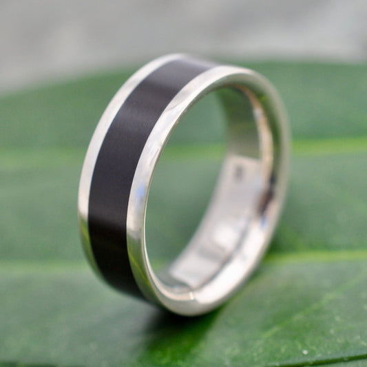 Comfort Fit Equinox Coyol Wood With Sterling Silver Black Wedding Band