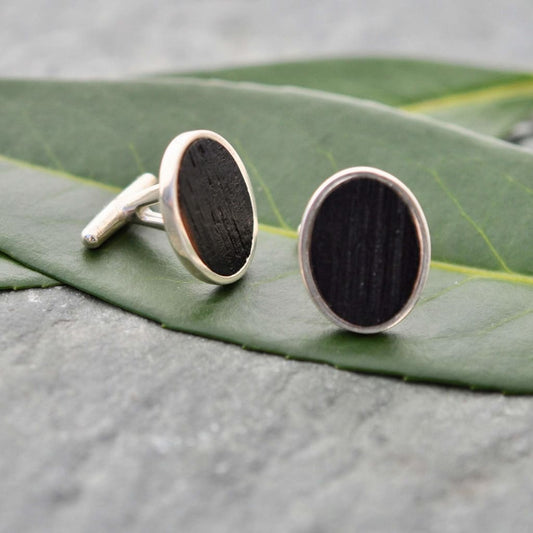 Wooden style cufflinks made in sterling silver