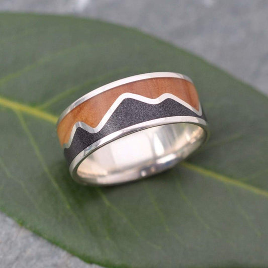 Comfort Fit Equinox Coyol Wood With Sterling Silver Black Wedding Band