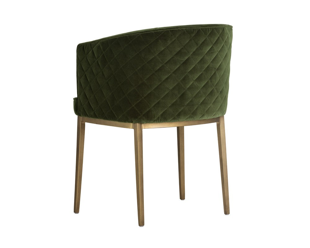 Cornella Dining Chair - Antique Brass - Forest Green Fabric – Dala Contract