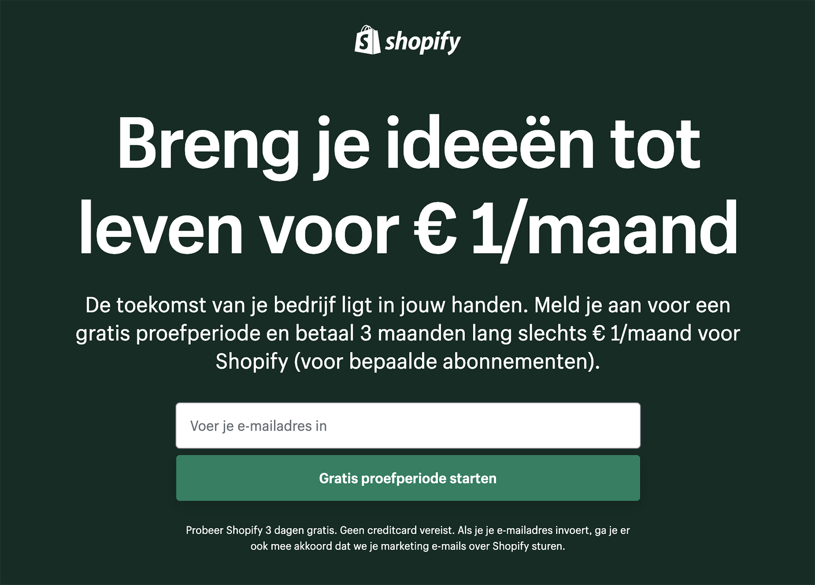 Begin je Shopify webshop voor €1